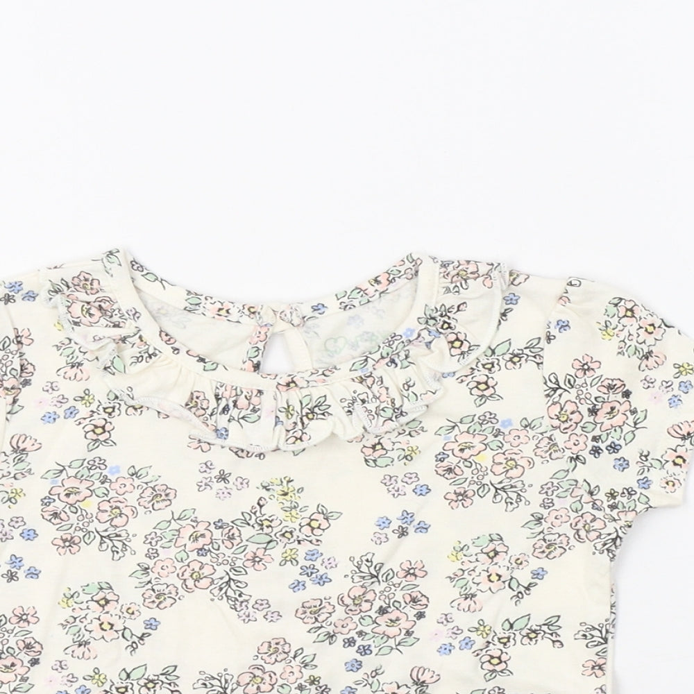 Primark Baby Ivory Floral Cotton Basic T-Shirt Size 12-18 Months Crew Neck