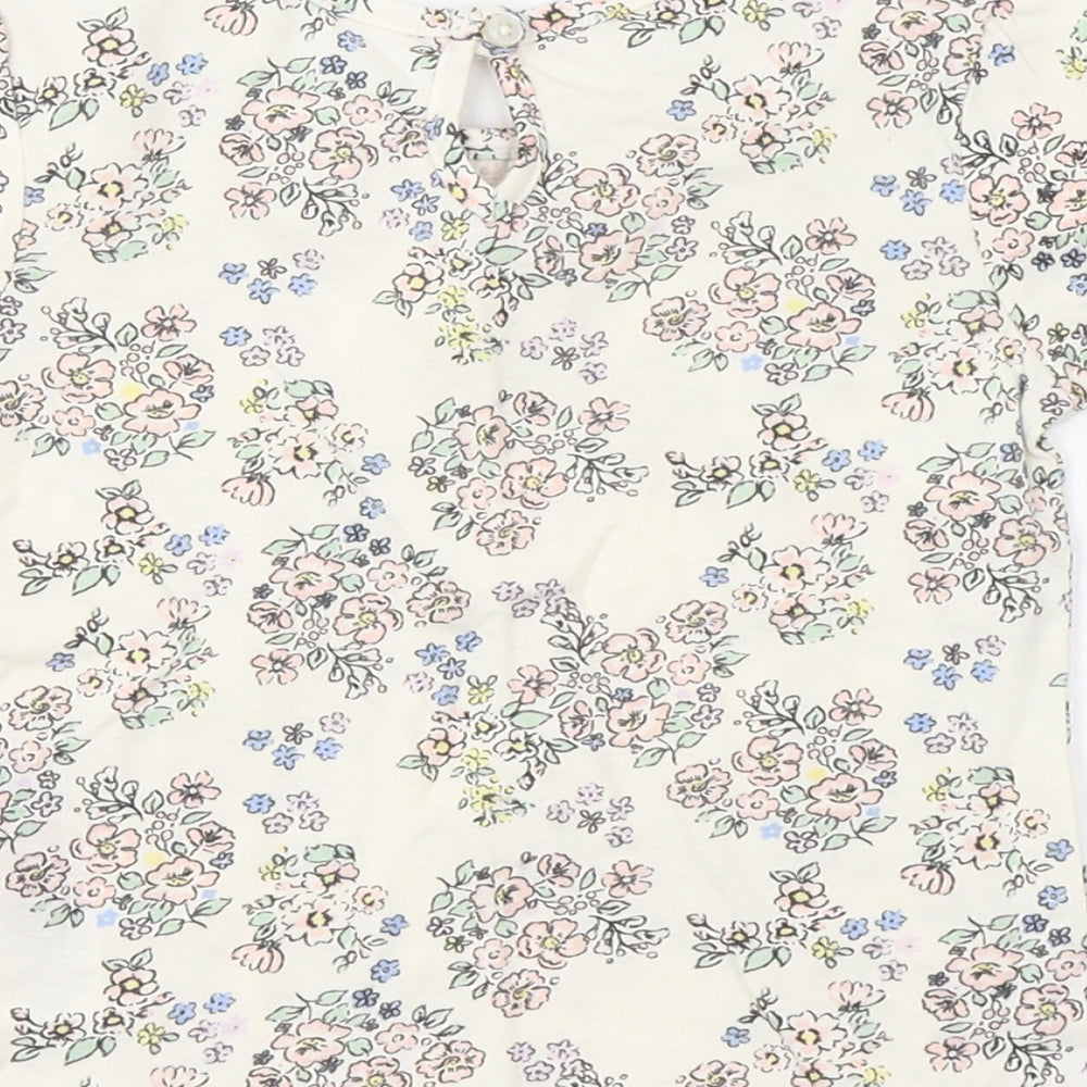 Primark Baby Ivory Floral Cotton Basic T-Shirt Size 12-18 Months Crew Neck