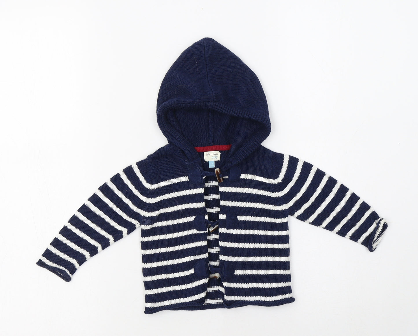 John Lewis Baby Blue Striped Cotton Cardigan Jumper Size 3-6 Months  Hook & Loop