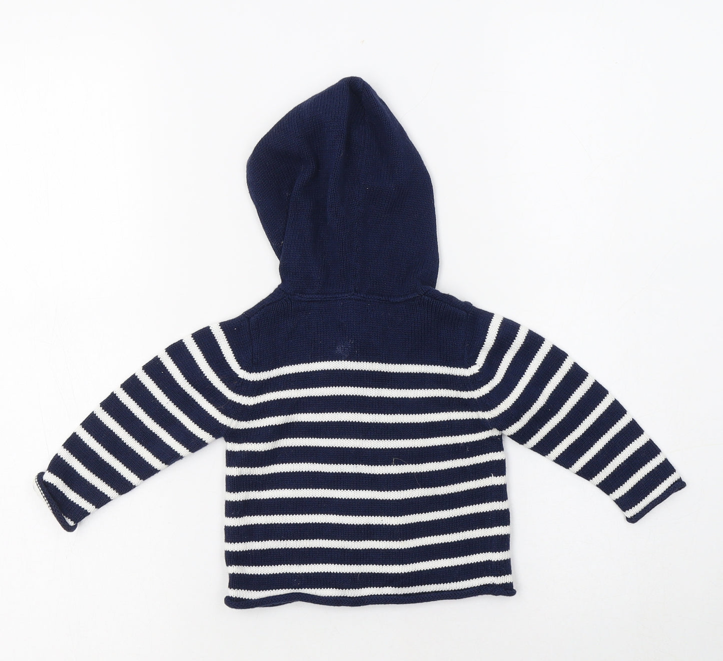 John Lewis Baby Blue Striped Cotton Cardigan Jumper Size 3-6 Months  Hook & Loop