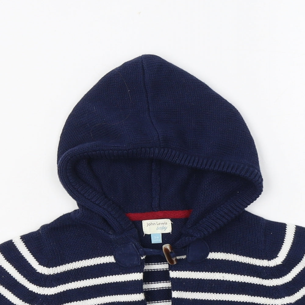 John Lewis Baby Blue Striped Cotton Cardigan Jumper Size 3-6 Months  Hook & Loop