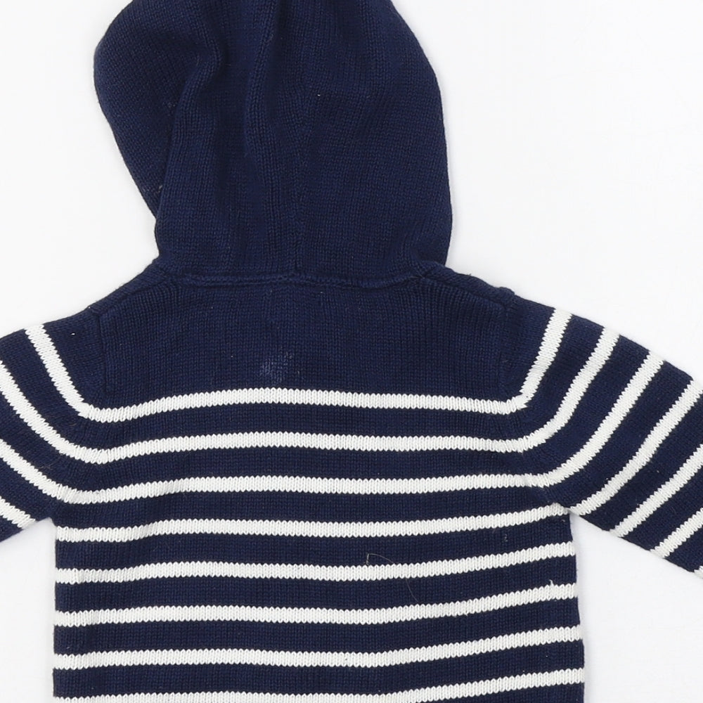John Lewis Baby Blue Striped Cotton Cardigan Jumper Size 3-6 Months  Hook & Loop