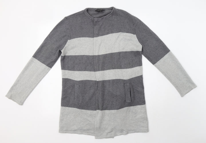 Dorothy Perkins Womens Grey Round Neck Striped Acrylic Cardigan Jumper Size S