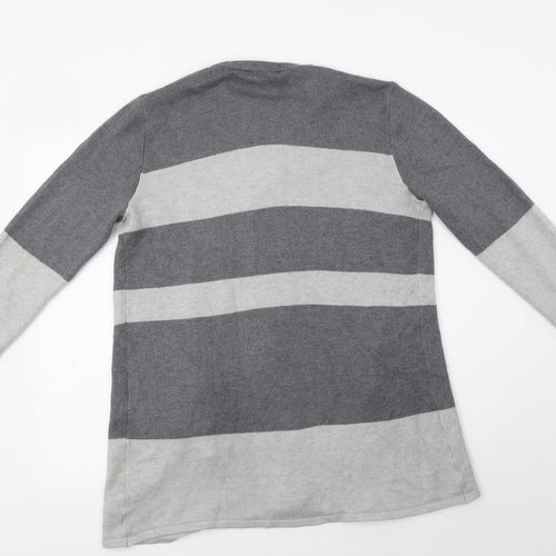Dorothy Perkins Womens Grey Round Neck Striped Acrylic Cardigan Jumper Size S