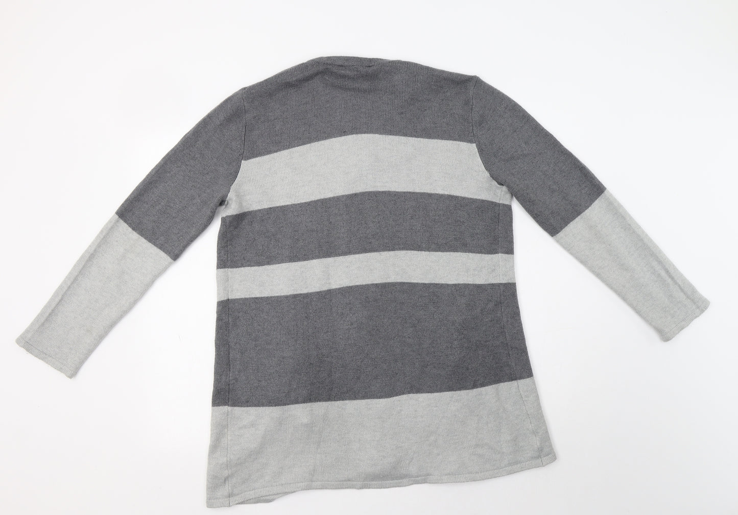 Dorothy Perkins Womens Grey Round Neck Striped Acrylic Cardigan Jumper Size S