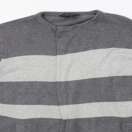 Dorothy Perkins Womens Grey Round Neck Striped Acrylic Cardigan Jumper Size S