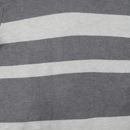 Dorothy Perkins Womens Grey Round Neck Striped Acrylic Cardigan Jumper Size S