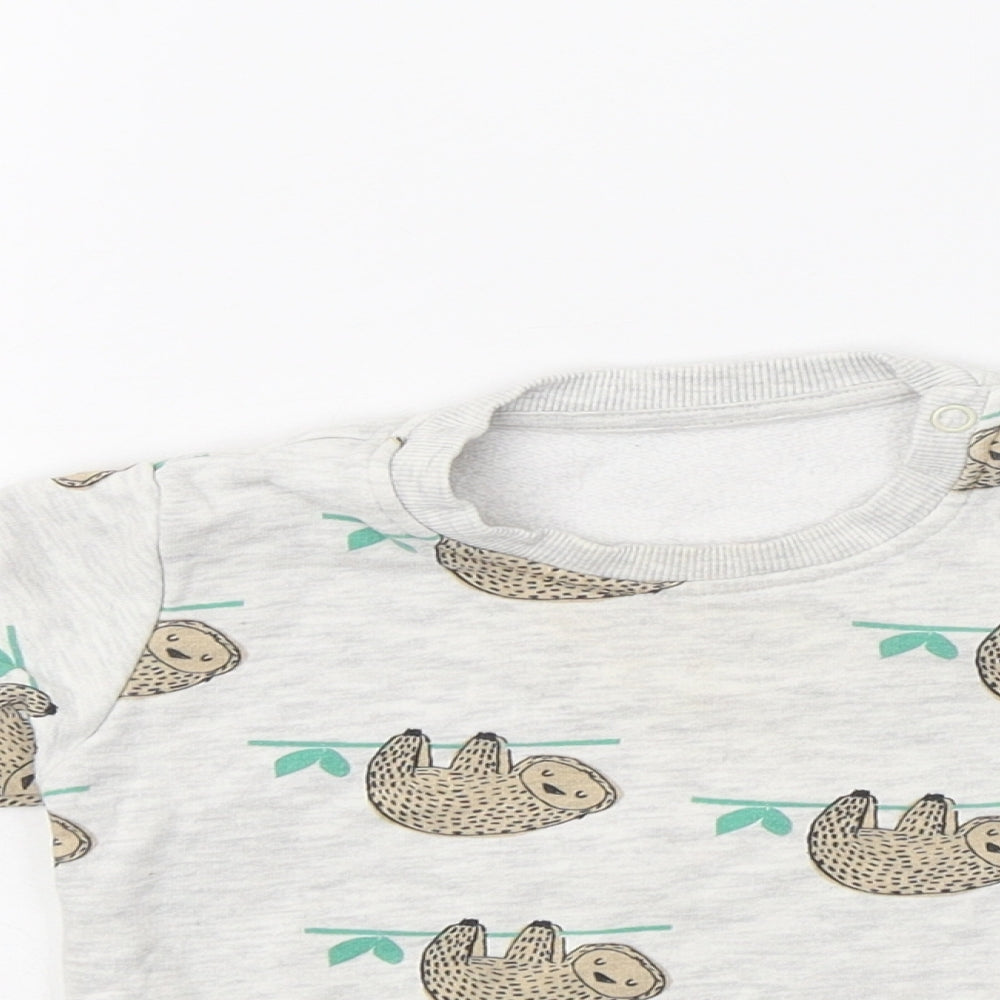 M&S Baby Grey  Cotton Pullover Jumper Size 9-12 Months  Buckle - Sloth Print
