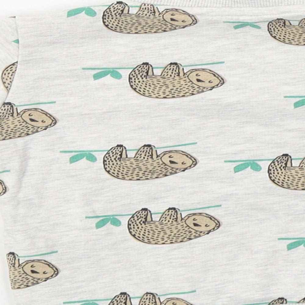 M&S Baby Grey  Cotton Pullover Jumper Size 9-12 Months  Buckle - Sloth Print