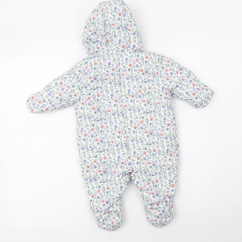 M&S Baby White Floral Polyester Coverall One-Piece Size 0-3 Months  Zip - Fluffy Lining