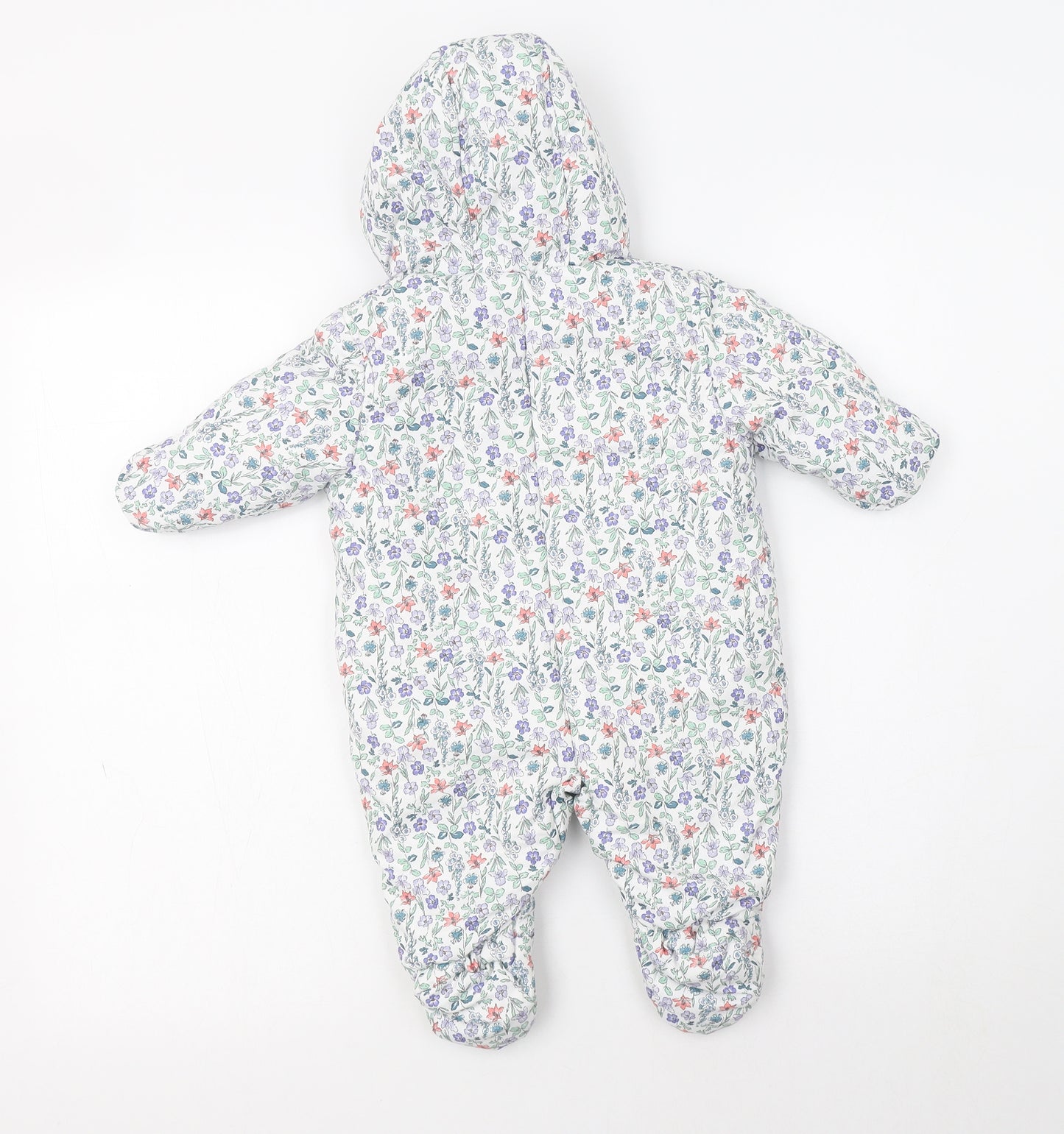 M&S Baby White Floral Polyester Coverall One-Piece Size 0-3 Months  Zip - Fluffy Lining