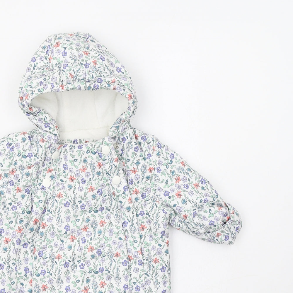 M&S Baby White Floral Polyester Coverall One-Piece Size 0-3 Months  Zip - Fluffy Lining