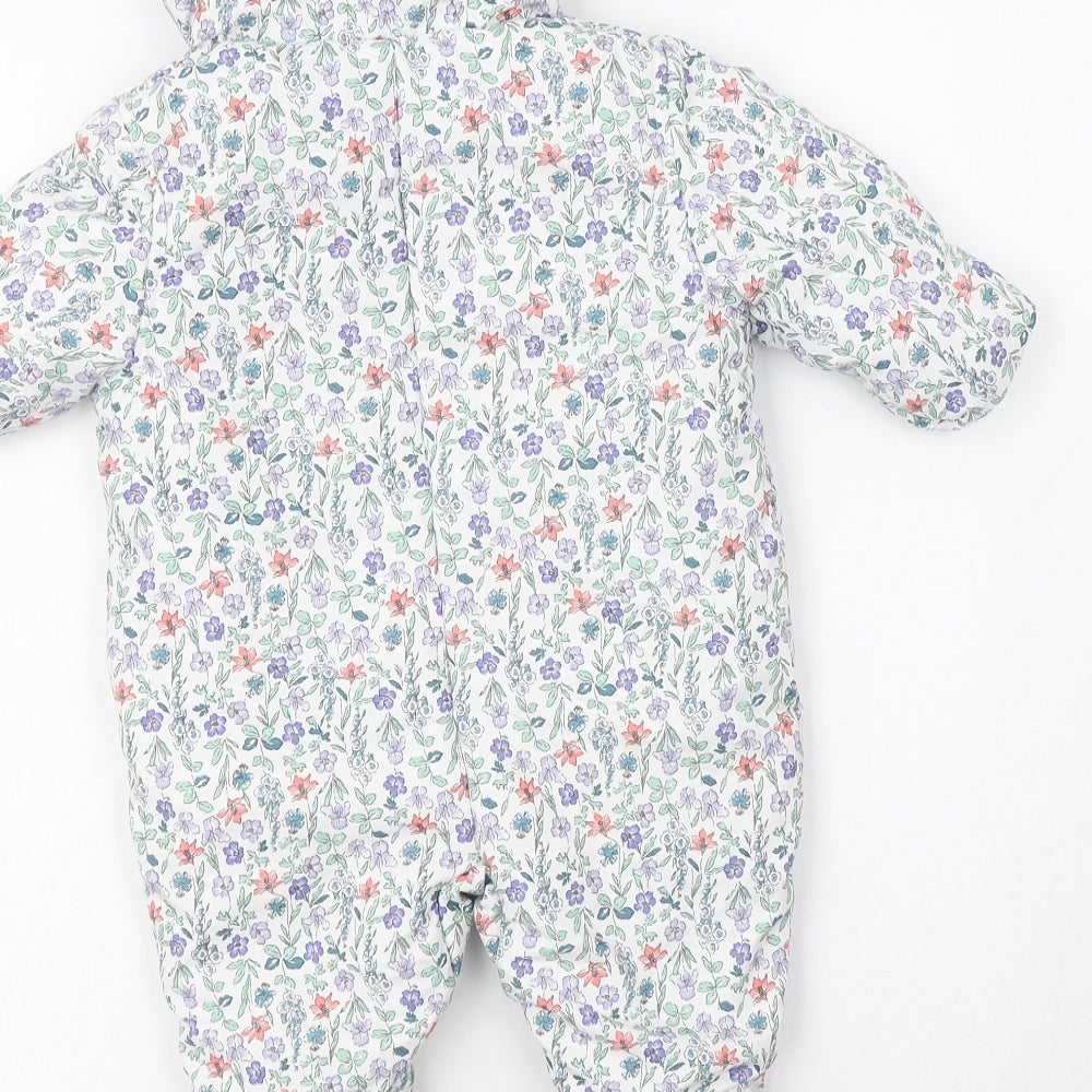 M&S Baby White Floral Polyester Coverall One-Piece Size 0-3 Months  Zip - Fluffy Lining