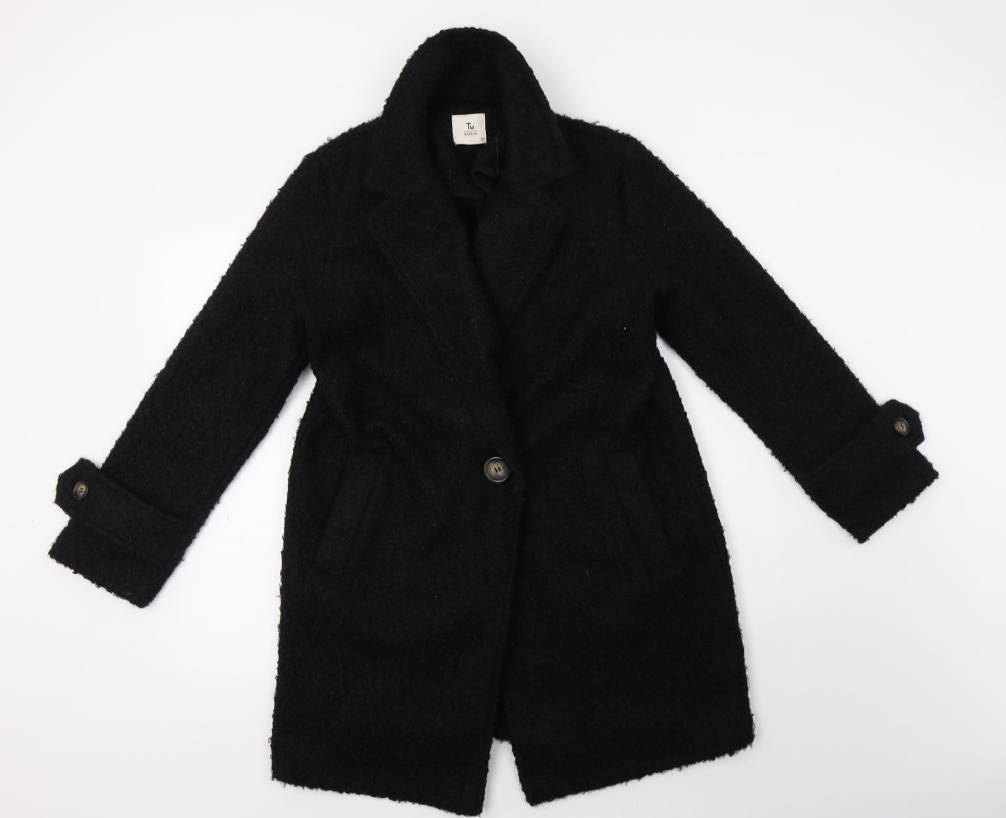 TU Womens Black   Overcoat Coat Size 10  Button