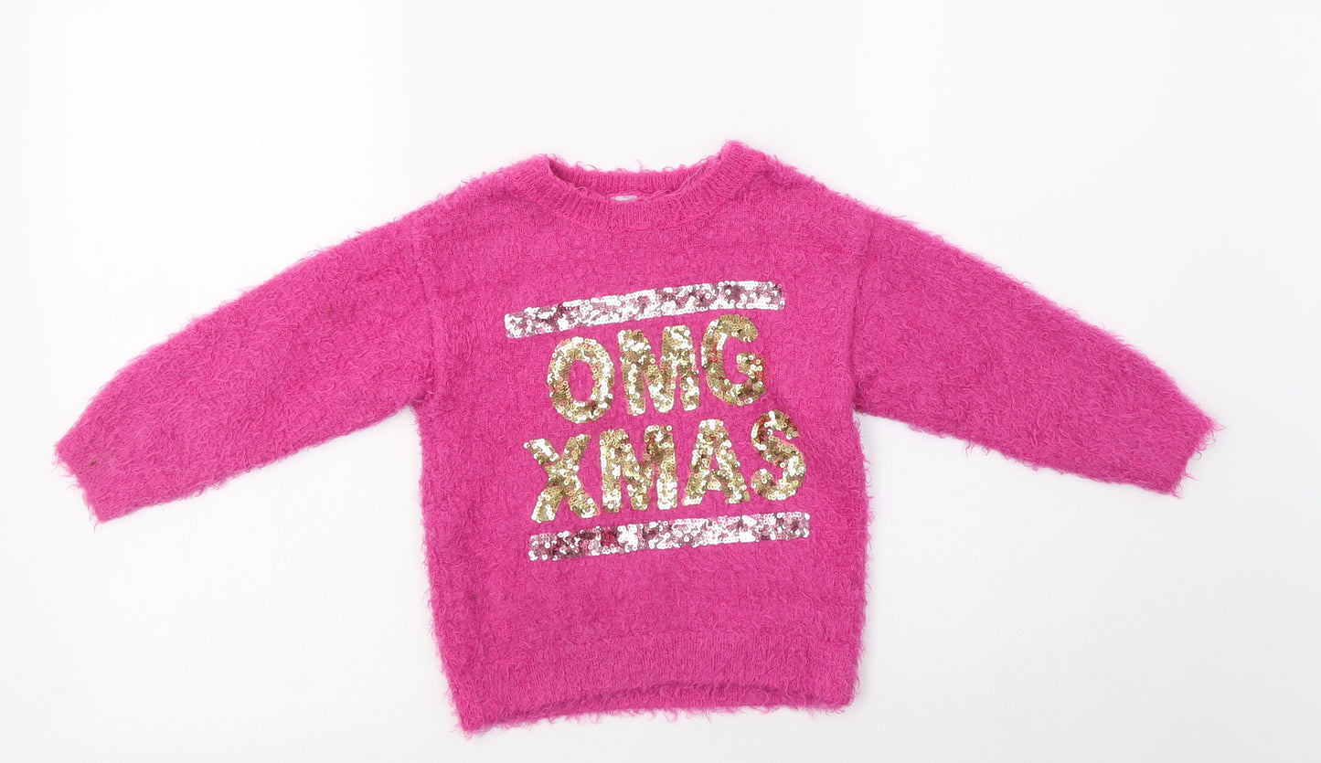 TU Girls Pink Crew Neck  Polyamide Pullover Jumper Size 6 Years   - Christmas