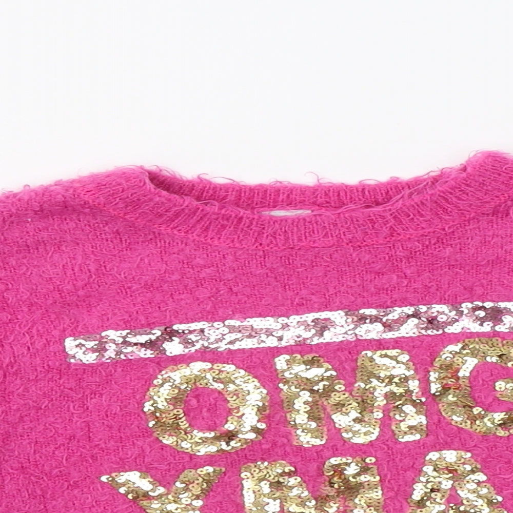 TU Girls Pink Crew Neck  Polyamide Pullover Jumper Size 6 Years   - Christmas