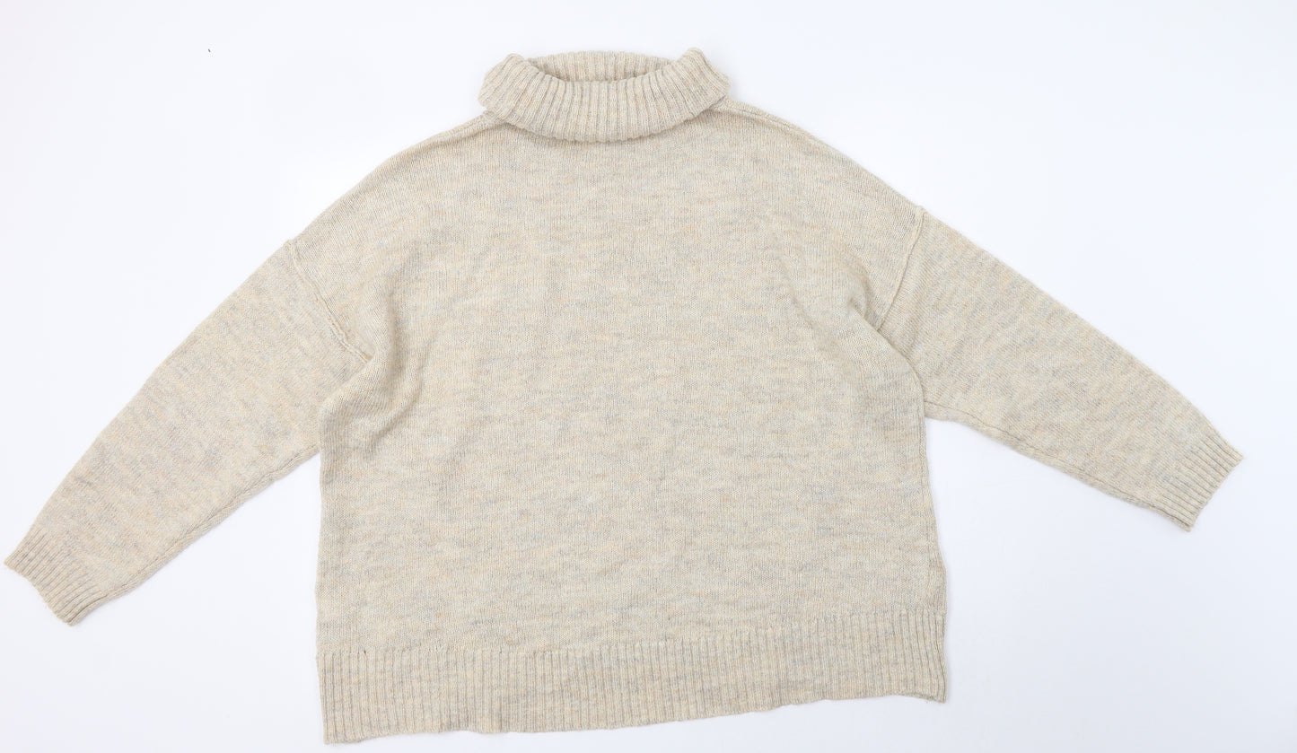New Look Womens Beige Roll Neck  Acrylic Pullover Jumper Size M