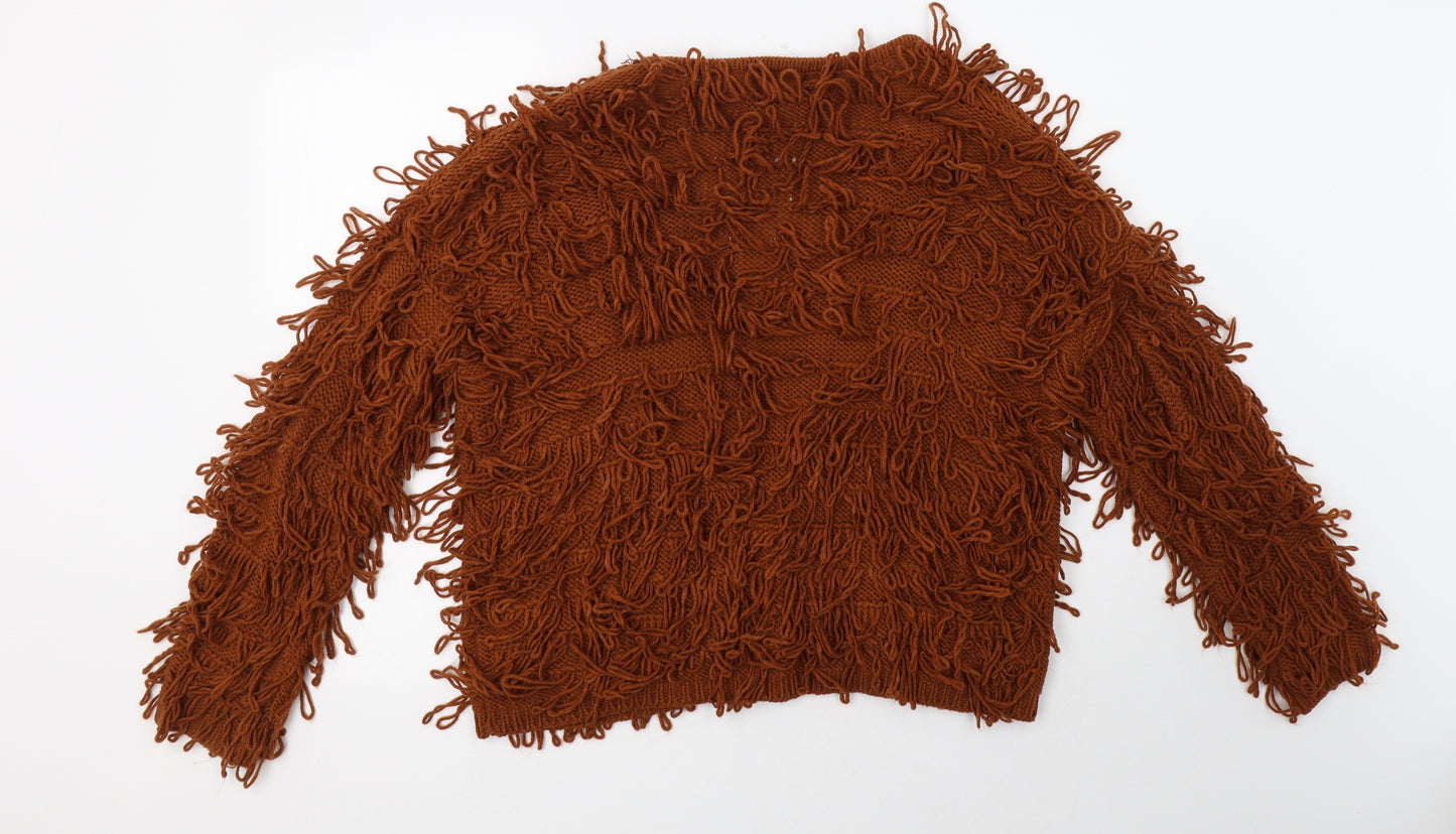 New Look Womens Brown V-Neck  Acrylic Cardigan Jumper Size M