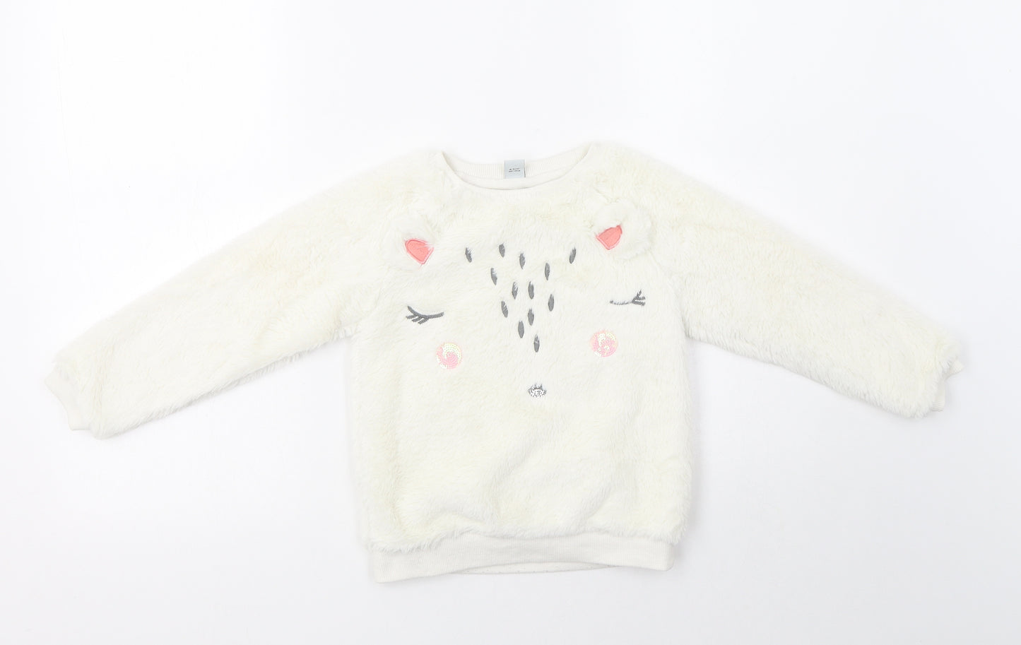 TU Girls Ivory  Polyester Pullover Sweatshirt Size 4-5 Years   - Cute Animal
