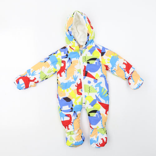 Cheeky Chimp Baby Multicoloured Geometric   Snowsuit Size 3-6 Months   Zip - Dinosaur Print