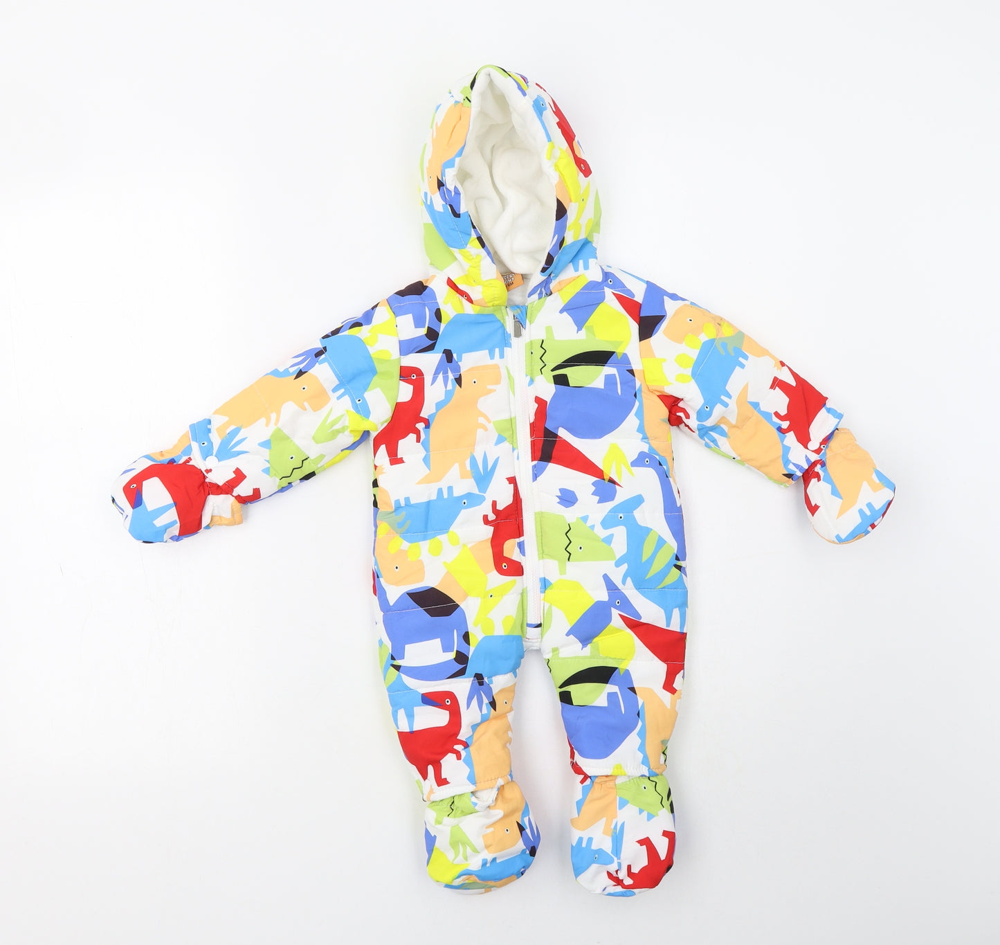Cheeky Chimp Baby Multicoloured Geometric   Snowsuit Size 3-6 Months   Zip - Dinosaur Print