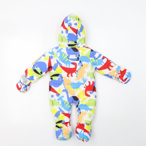 Cheeky Chimp Baby Multicoloured Geometric   Snowsuit Size 3-6 Months   Zip - Dinosaur Print