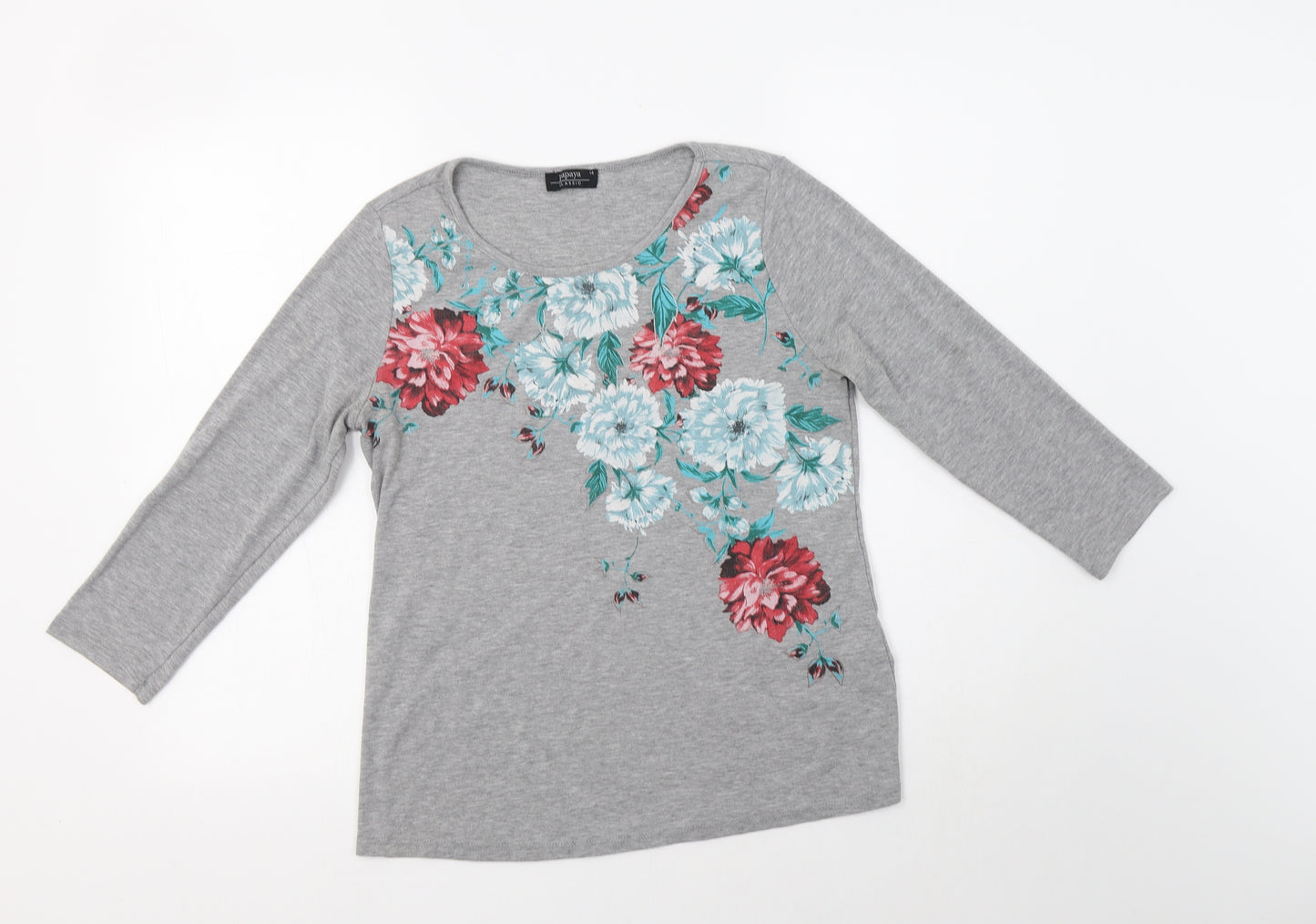 Papaya Womens Grey  Cotton Basic Blouse Size 14 Crew Neck