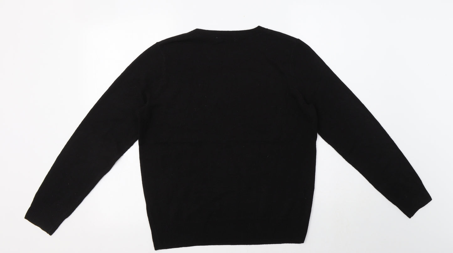TU Womens Black Crew Neck  Acrylic Pullover Jumper Size 12   - Christmas