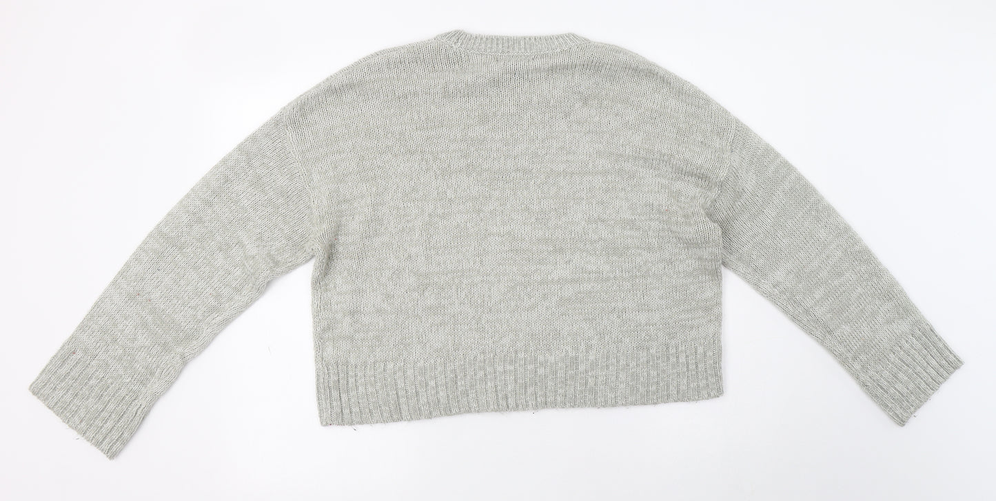 New Look Womens Grey Crew Neck  Acrylic Pullover Jumper Size L