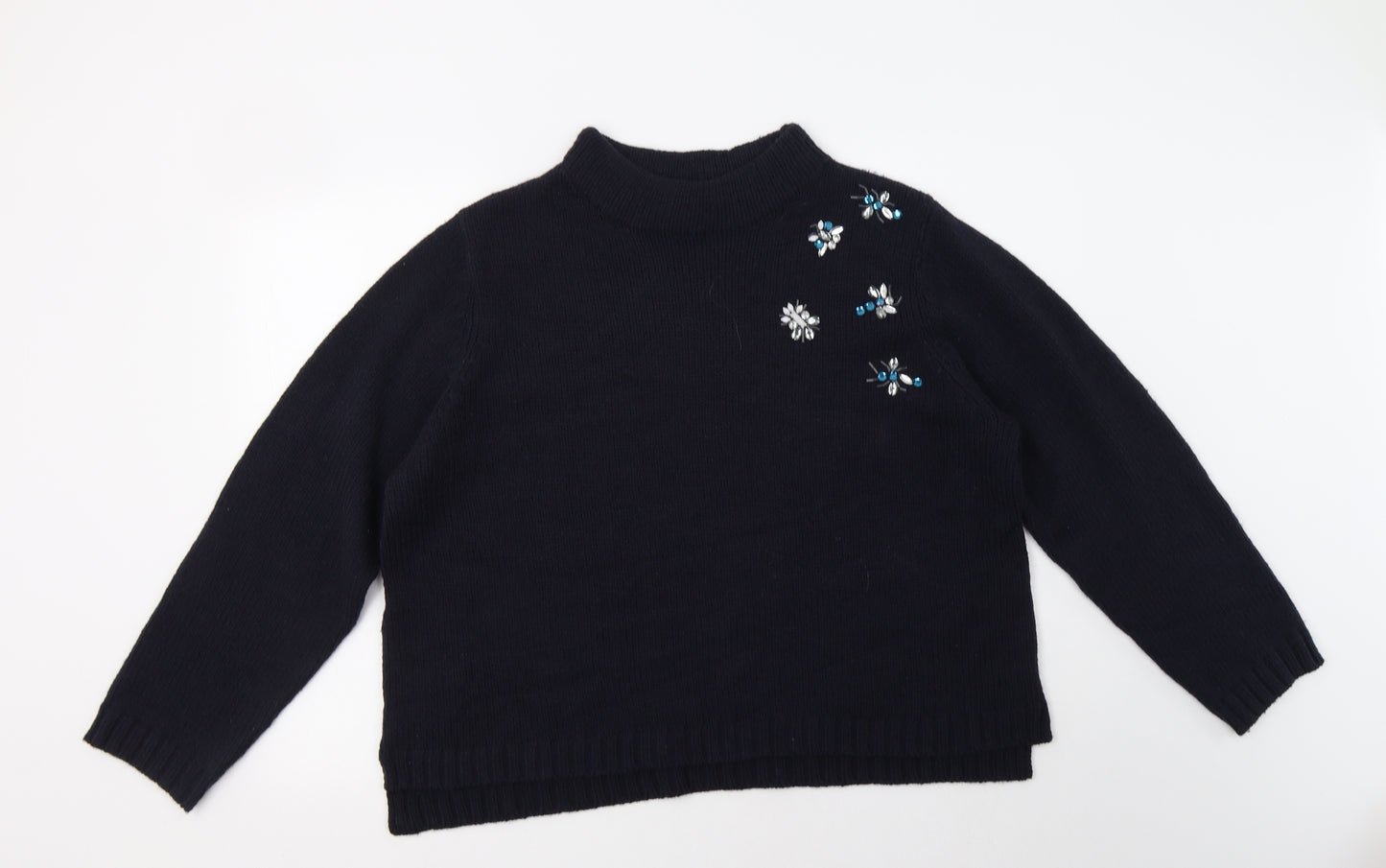 M&S Womens Blue Mock Neck  Acrylic Pullover Jumper Size 20