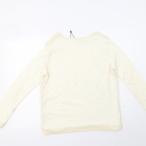 Bershka Womens Ivory  Polyester Pullover Sweatshirt Size M