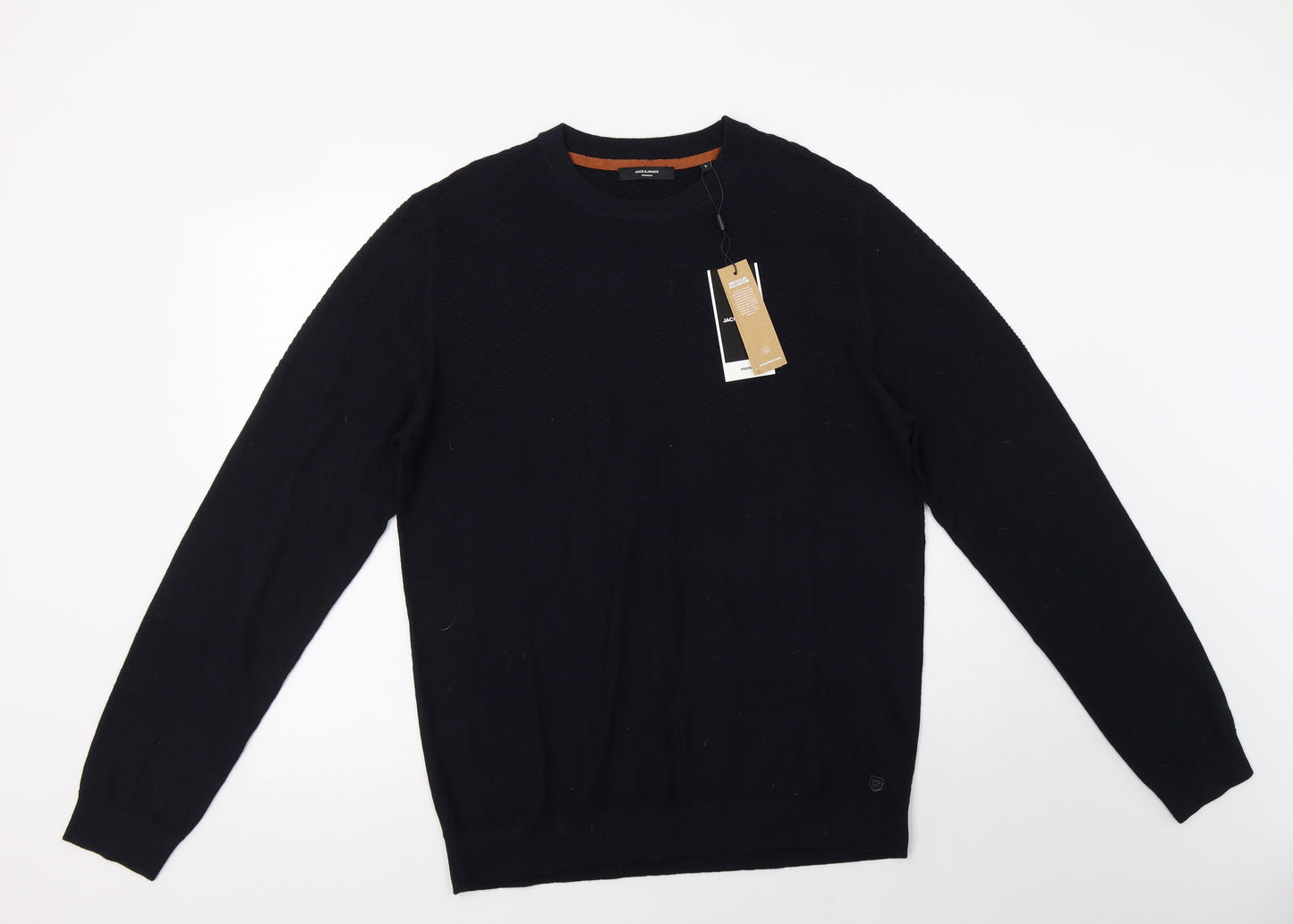 JACK & JONES Mens Blue Crew Neck  Cotton Pullover Jumper Size L
