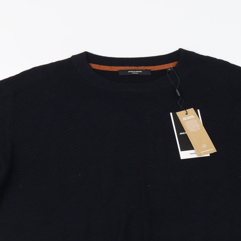 JACK & JONES Mens Blue Crew Neck  Cotton Pullover Jumper Size L
