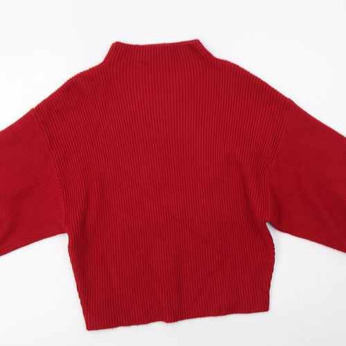 Apricot Womens Red Mock Neck  Acrylic Pullover Jumper Size 8   - Balloon Sleeves