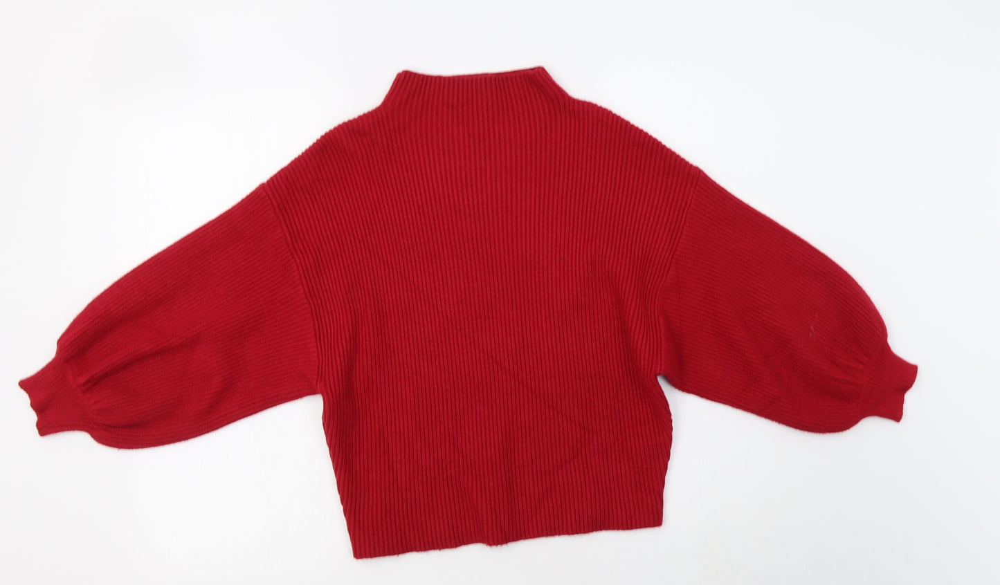 Apricot Womens Red Mock Neck  Acrylic Pullover Jumper Size 8   - Balloon Sleeves