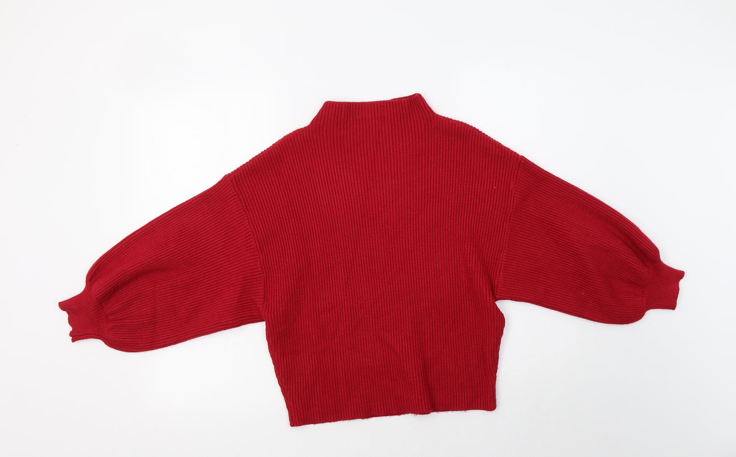 Apricot Womens Red Mock Neck  Acrylic Pullover Jumper Size 8   - Balloon Sleeves