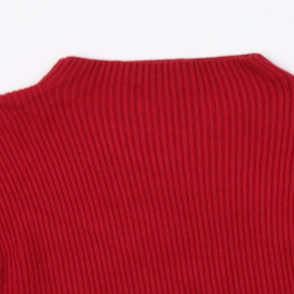 Apricot Womens Red Mock Neck  Acrylic Pullover Jumper Size 8   - Balloon Sleeves