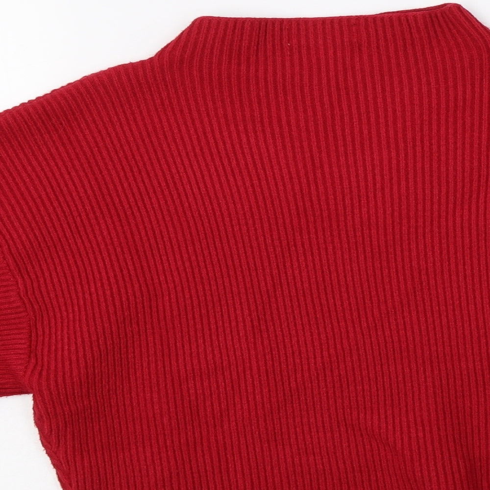 Apricot Womens Red Mock Neck  Acrylic Pullover Jumper Size 8   - Balloon Sleeves