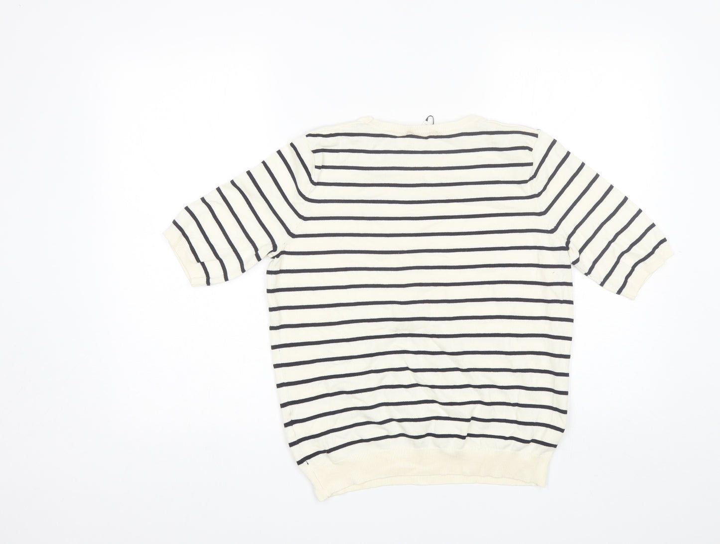 H&M Womens White Striped Viscose Basic T-Shirt Size M Round Neck
