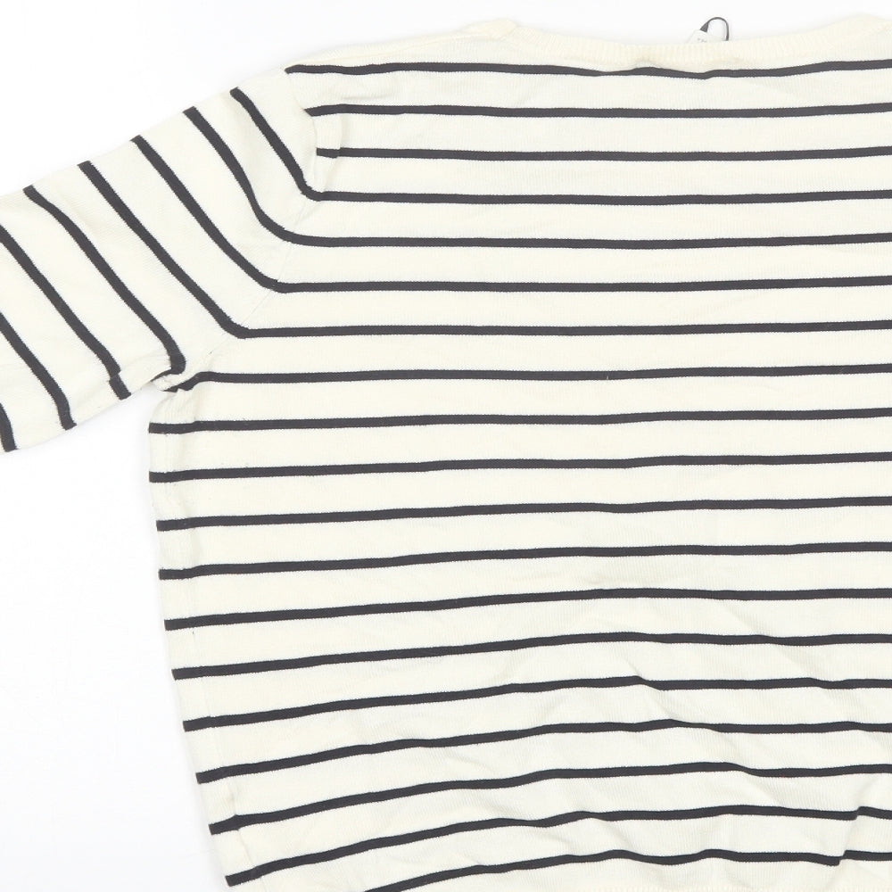 H&M Womens White Striped Viscose Basic T-Shirt Size M Round Neck