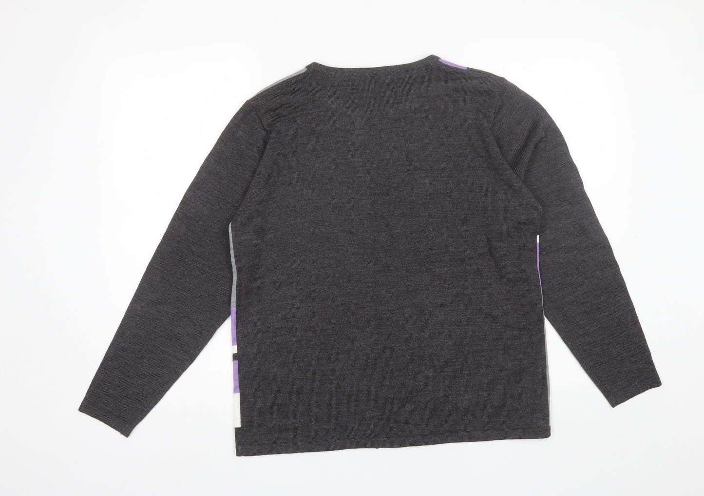 Autonomy Womens Grey Round Neck Geometric Acrylic Pullover Jumper Size M