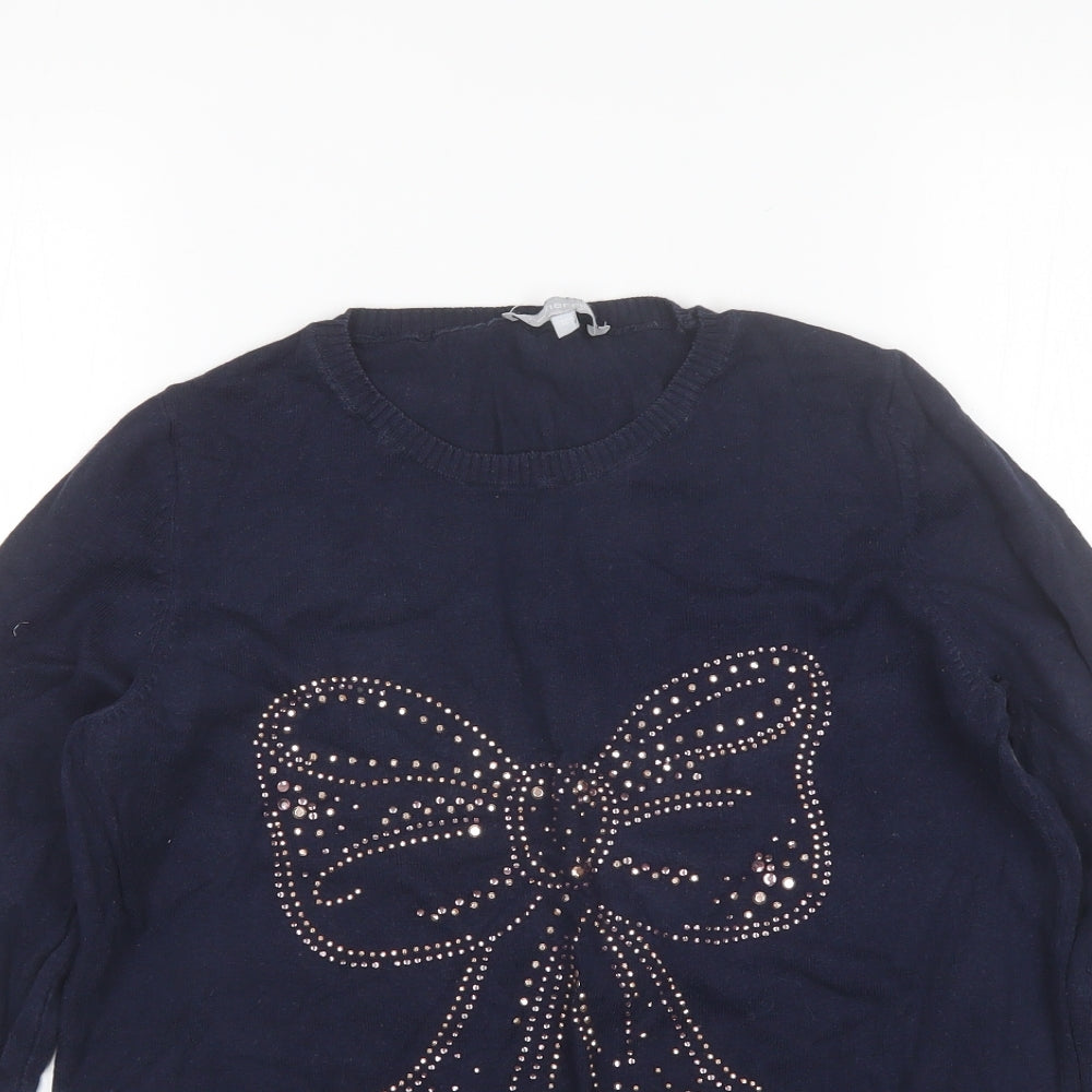 Red Herring Womens Blue Round Neck  Cotton Pullover Jumper Size 12