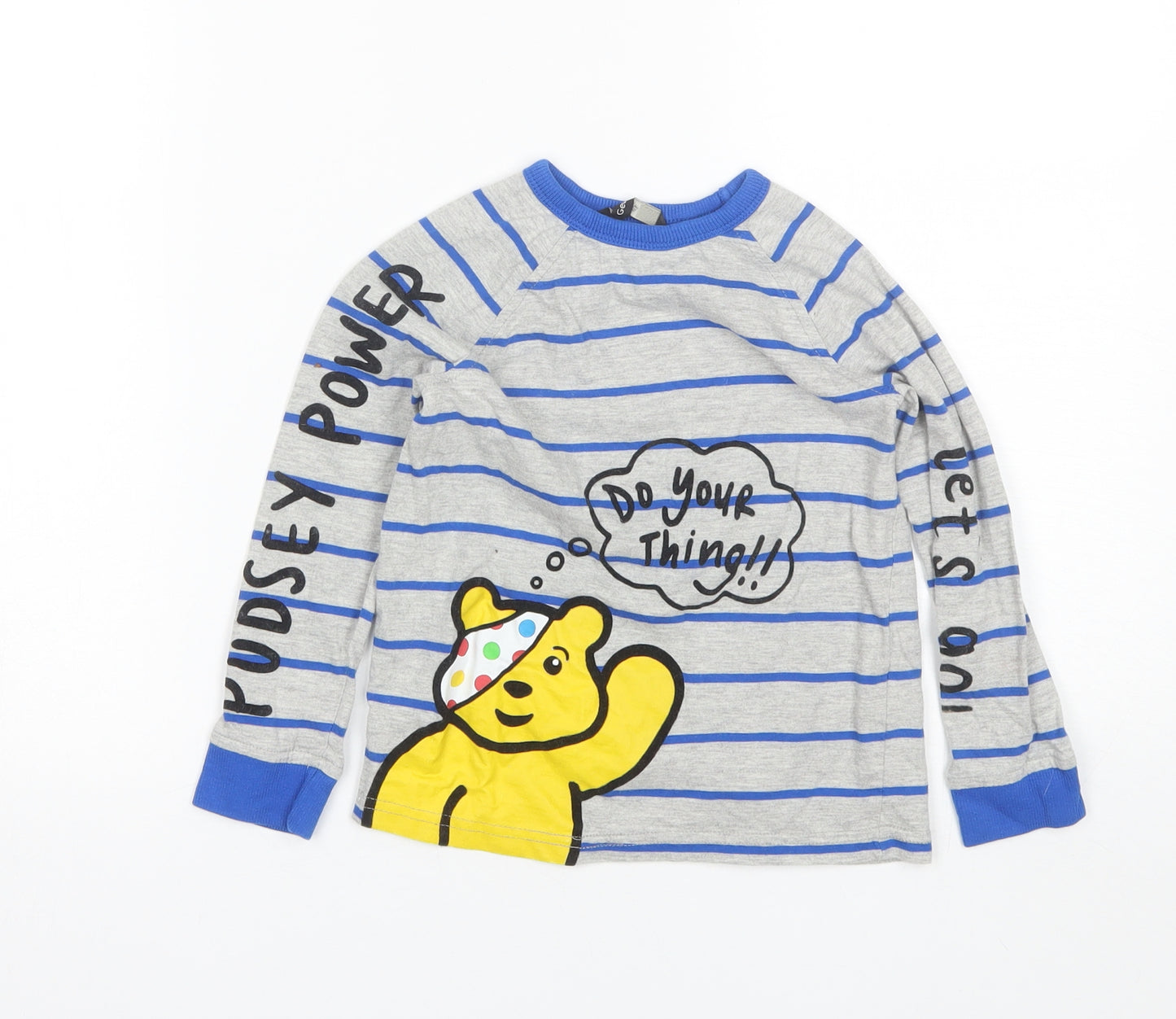 George Boys Blue Striped Cotton Basic T-Shirt Size 4-5 Years Round Neck