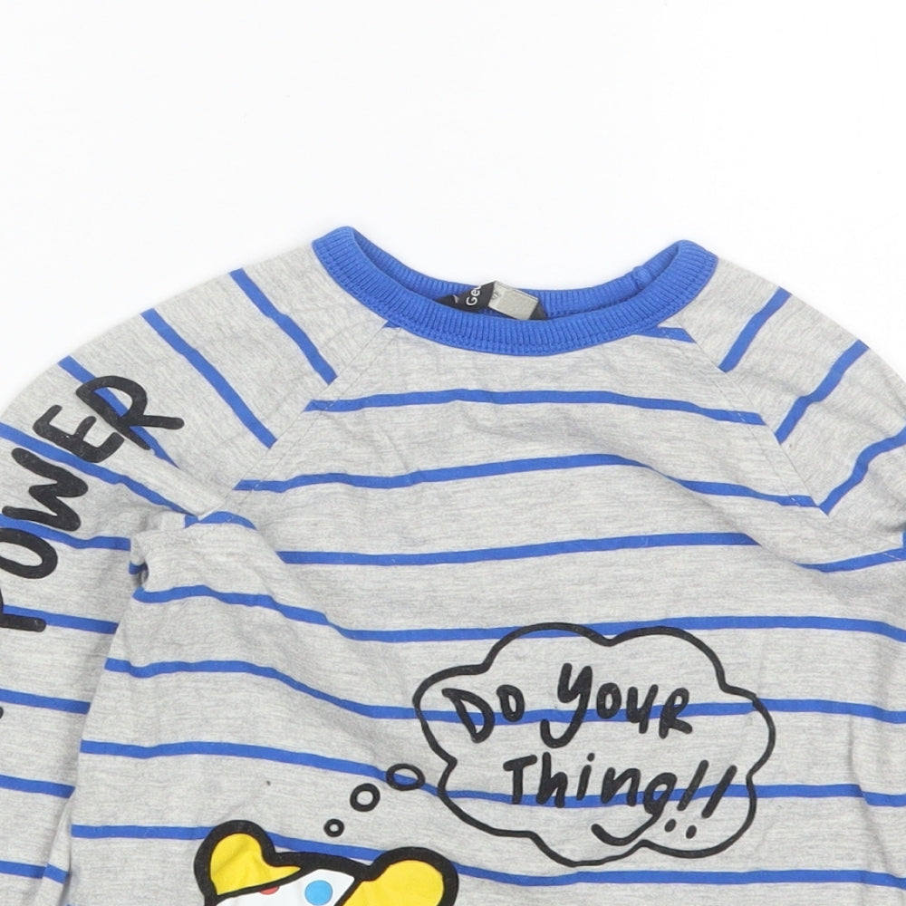 George Boys Blue Striped Cotton Basic T-Shirt Size 4-5 Years Round Neck