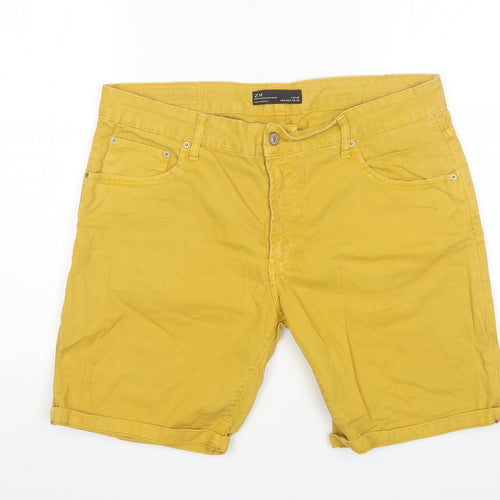 Zara Mens Yellow  Cotton Chino Shorts Size 36 L8 in Regular