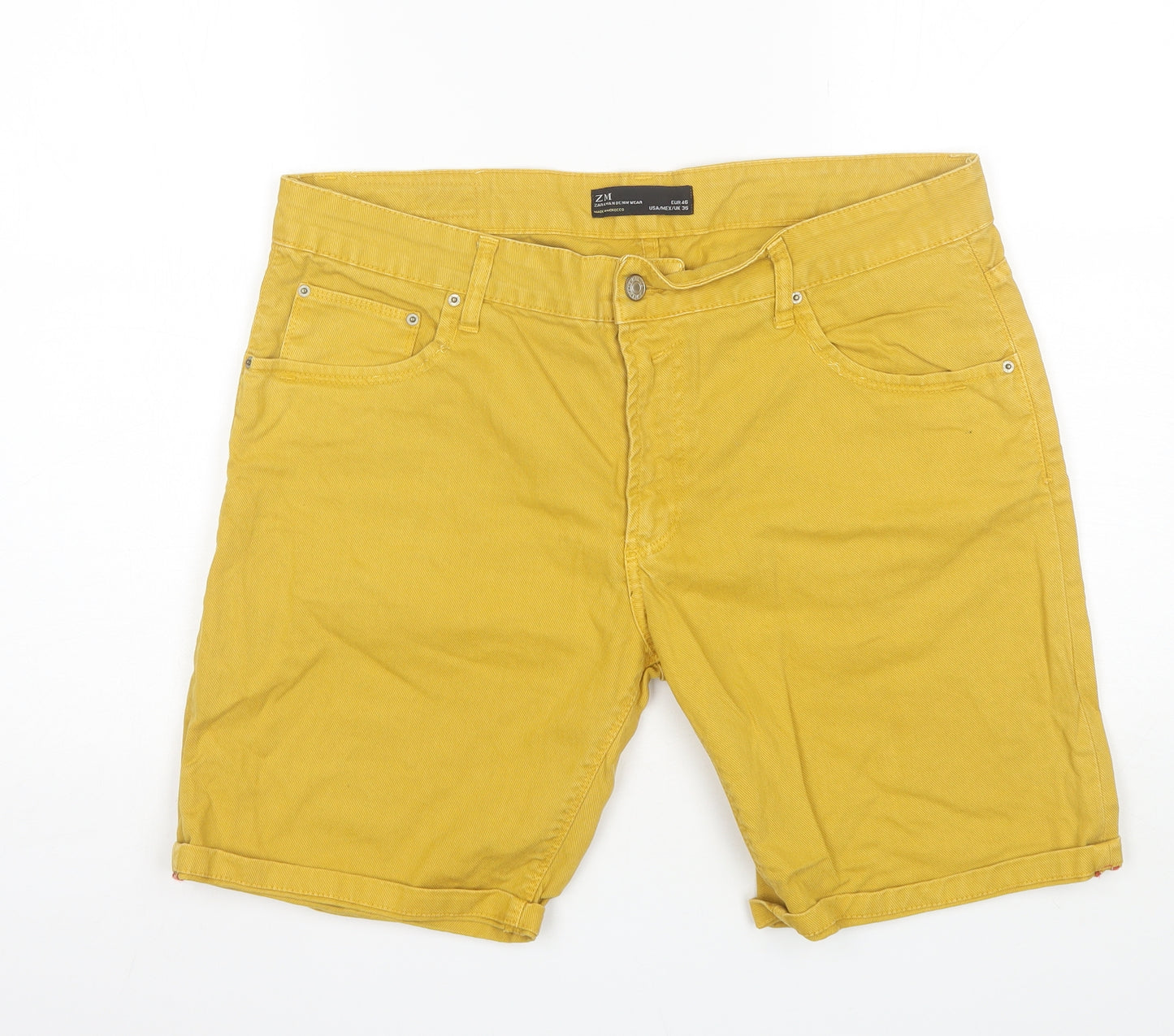 Zara Mens Yellow  Cotton Chino Shorts Size 36 L8 in Regular