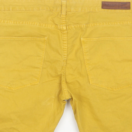 Zara Mens Yellow  Cotton Chino Shorts Size 36 L8 in Regular