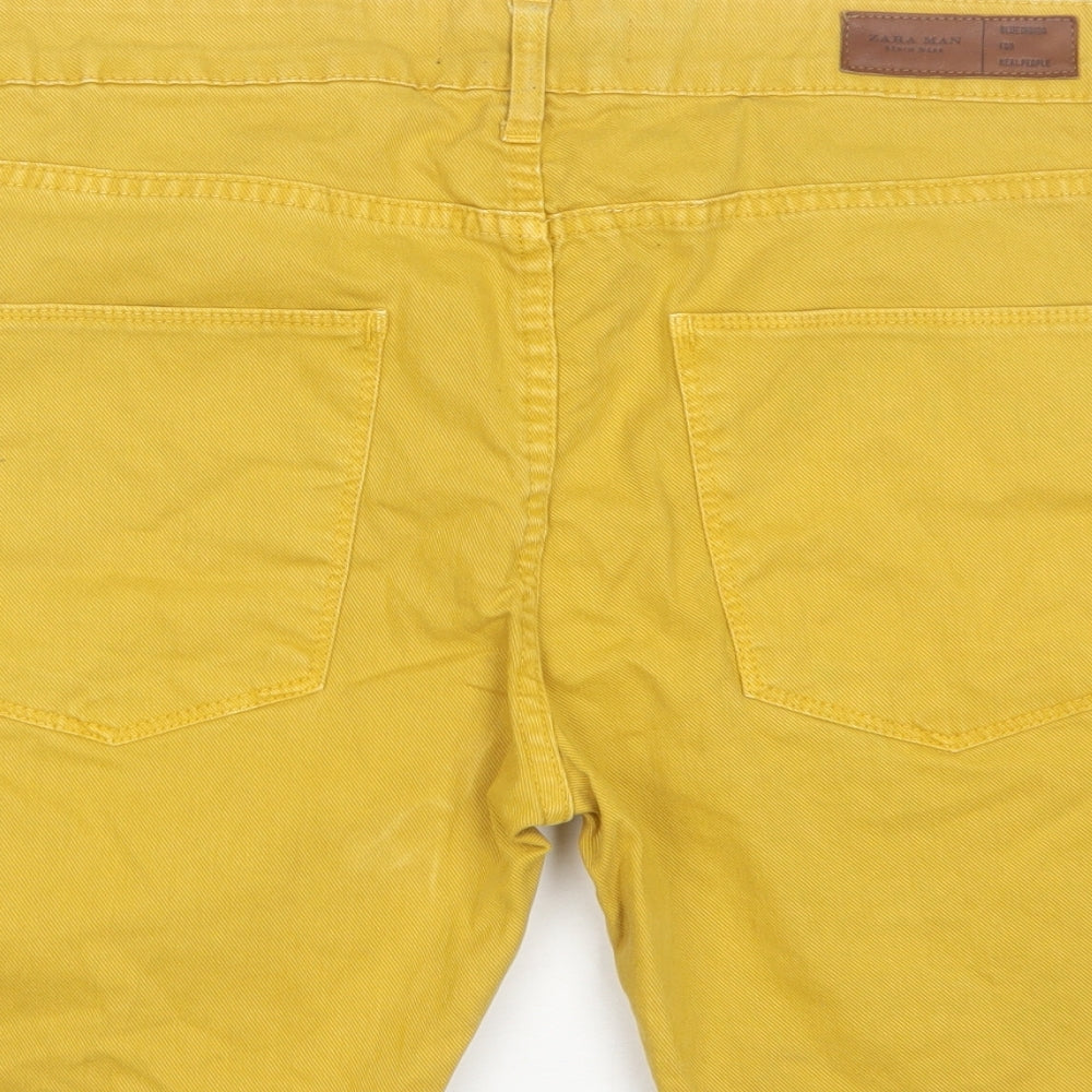 Zara Mens Yellow  Cotton Chino Shorts Size 36 L8 in Regular