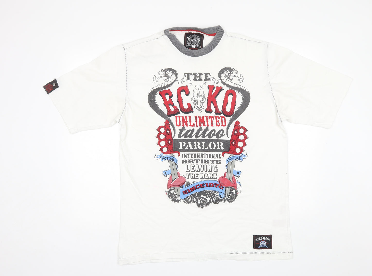 Ecko Unitd Mens White  Cotton  T-Shirt Size L Round Neck