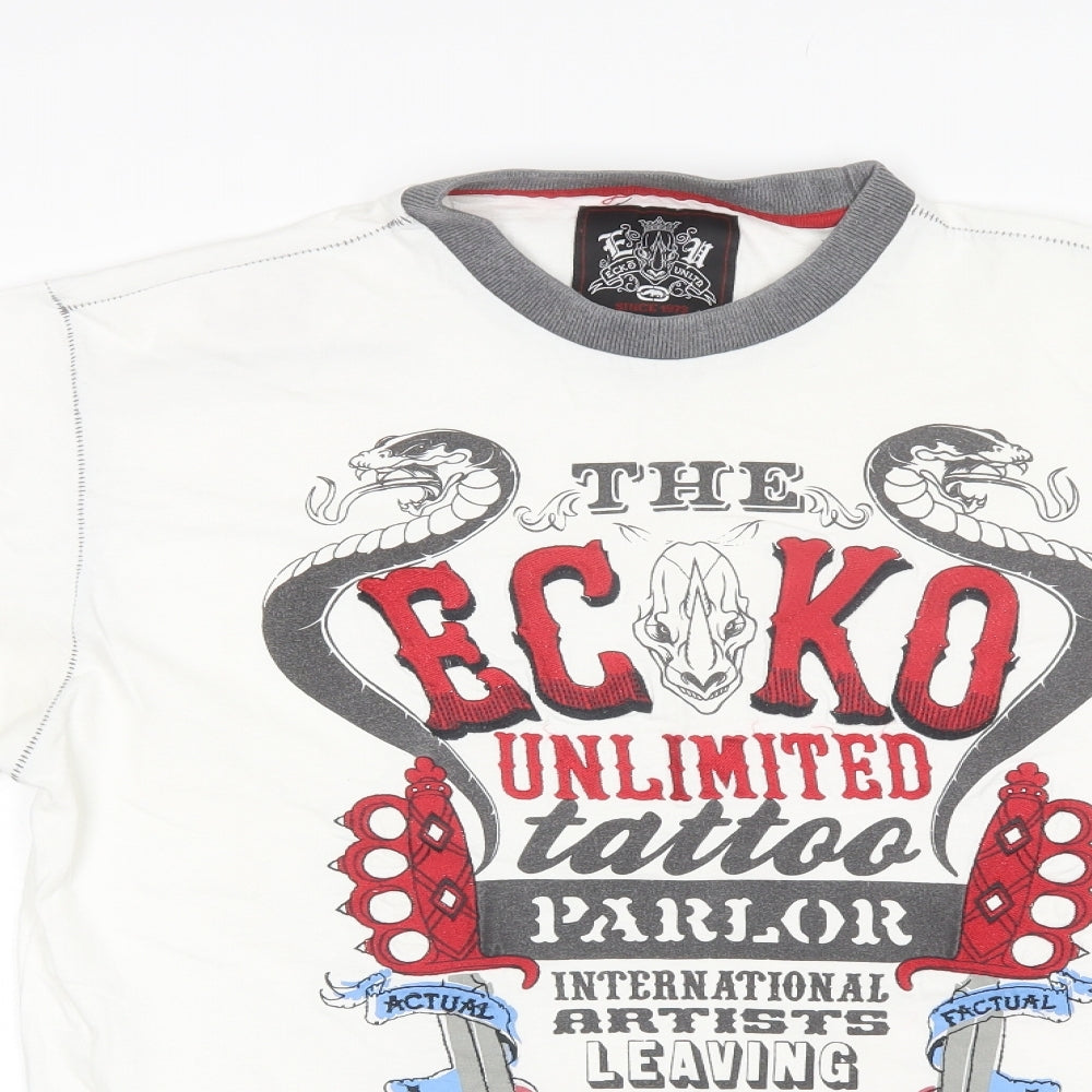 Ecko Unitd Mens White  Cotton  T-Shirt Size L Round Neck